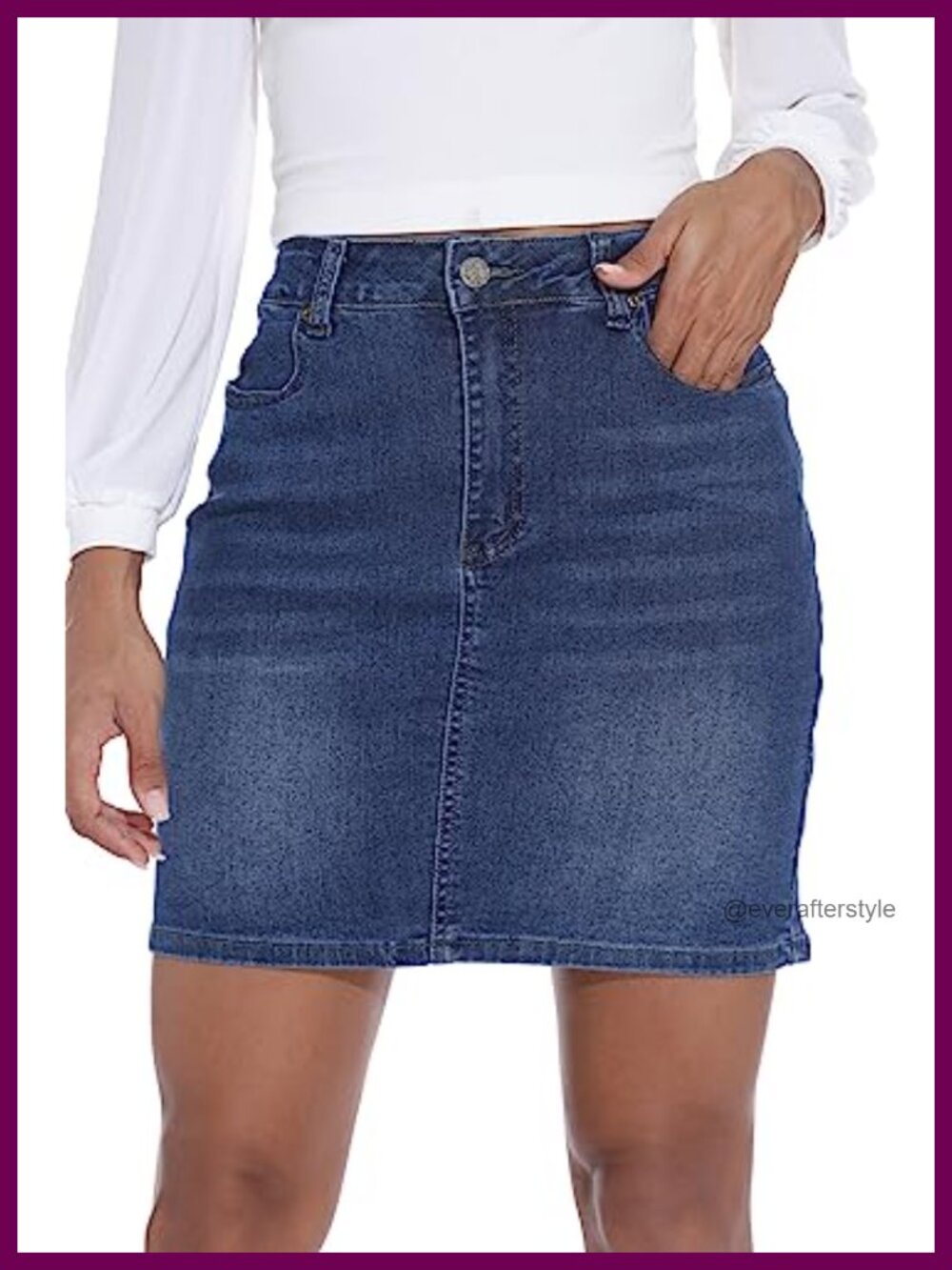 Womens Denim Mini Skirt High Waisted Stretch Slim Fit 5-Pocket Jean Skirt